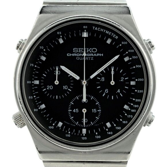 Rare 39mm Vintage Seiko Black Dial Chronograph Japan Quartz Watch Ref: 7A28-701A - Picture 1 of 10